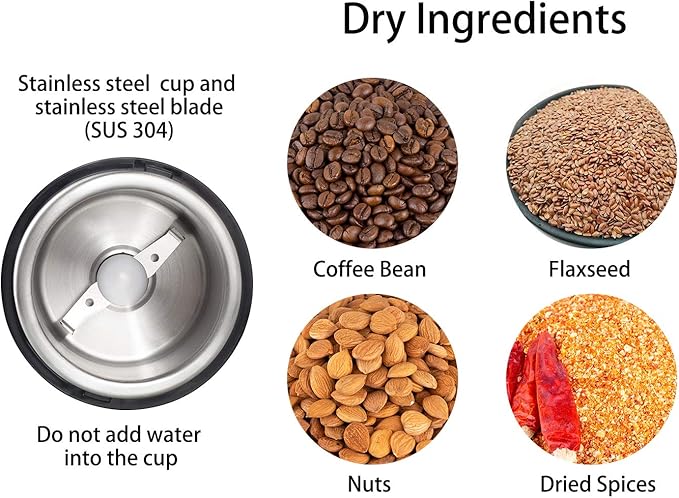 DR MILLS DM-7441 Coffee Grinder Electric, Coffee Bean and Dried Spice Grinder, One Touch Operation, Blade and Cup Made with SUS304 Stainless Steel (Black)