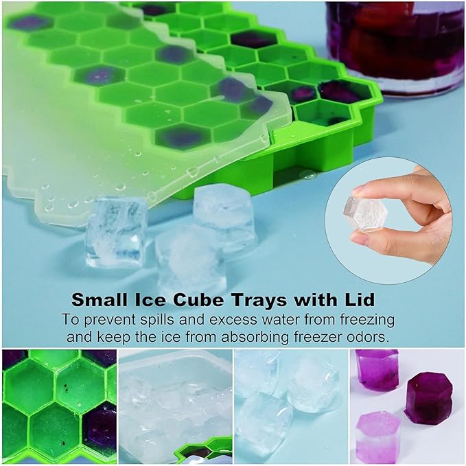 Ice Cube Trays for Freezer with Lid-37 Grid 4pcs Multicolor Silicone Ice Cube Tray with Lid for Small Ice Cube Molds,Easy-Release Reusable Ice Cube in Ice Bucket for Iced Coffee Cup