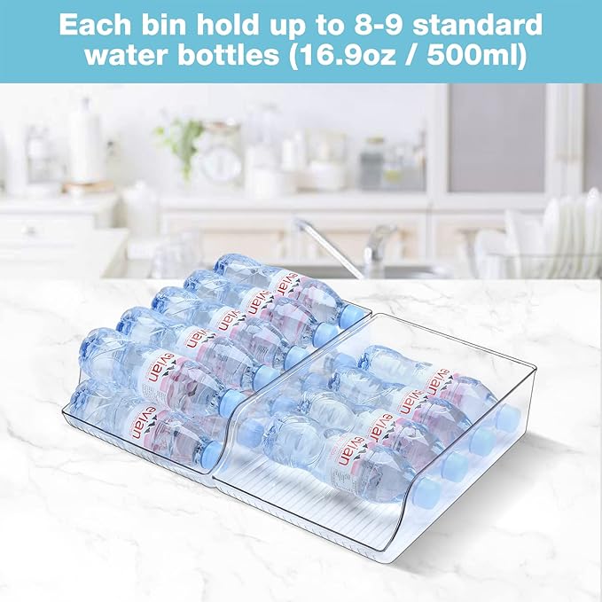 Puricon 2 Pack 16.9 oz Water Bottle Dispenser Organizer for Refrigerator Plastic Container Storage Bin for Fridge Freezer Pantry Kitchen