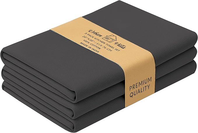 Urban Villa Kitchen Towels, Premium Quality,Solid Satin Weave 100% Cotton Dish Towels, Ultra Soft (Size: 20X30 Inch), Black Highly Absorbent Bar Towel & Tea Towel(Set of 3) - Halloween