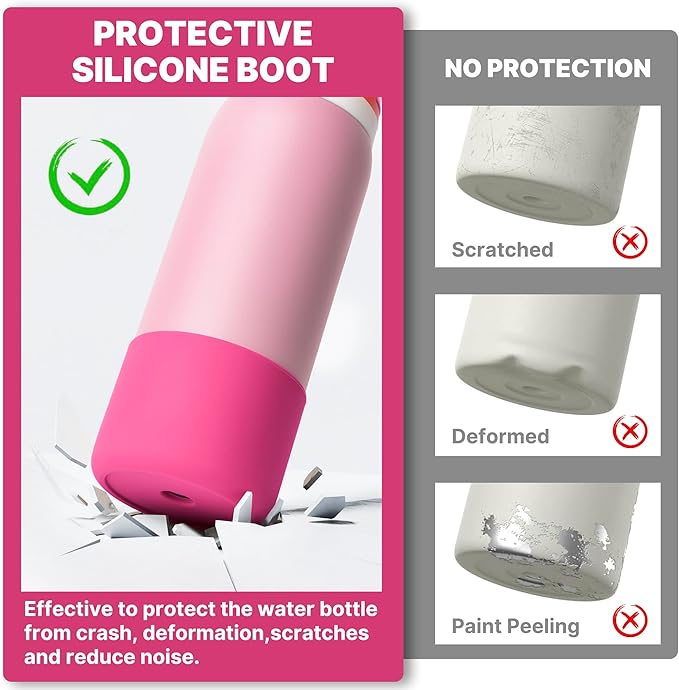 Silicone Water Bottle Boot for Owala 40 oz, Anti-Slip Protective Sleeve for Owala Twist & FreeSip & Flip Stainless Steel Water Bottle, Boot Bottom Base (Rose Red)