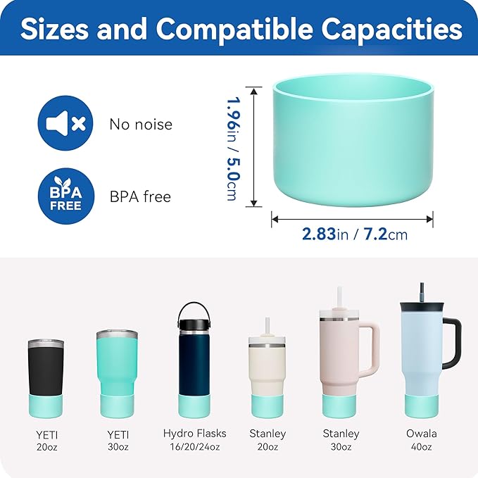 2 Pack Silicone Boot | Compatible with Hydro Flask, Owala, Yeti, Stanley & More | Fits 2.75-2.85" Bottom Bottles/Tumblers (12-40oz) | Anti-Slip | BPA-Free | Scratch & Noise Resistant
