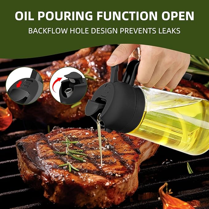 2pcs Oil Sprayer for Cooking, 16oz/470ml Oil Dispenser for Kitchen, 2 in 1 Olive Oil Dispenser Bottle for Kitchen Gadgets, Air Fryer, Salad, BBQ (Black, Ivory)