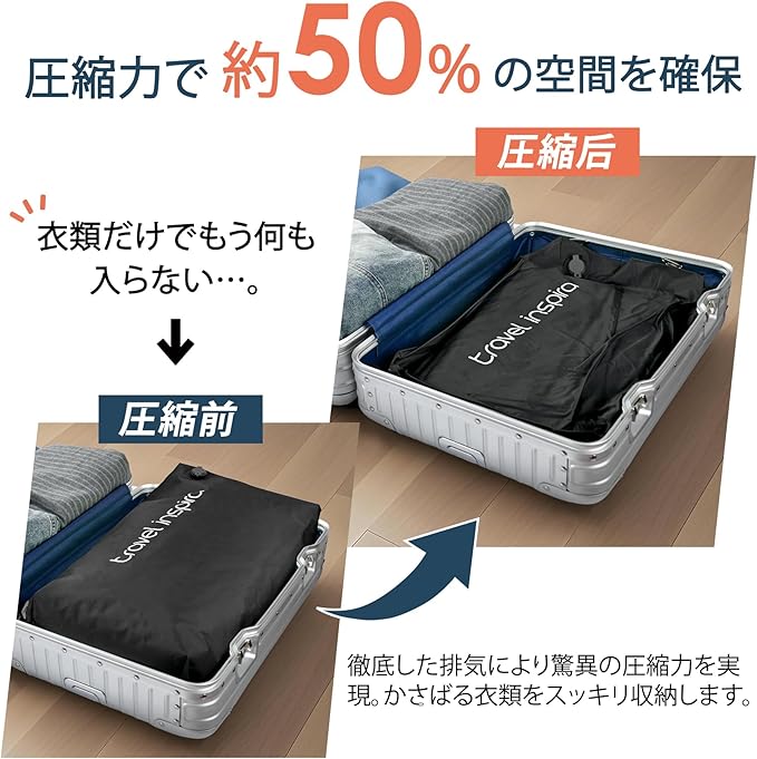 Vacuum Bags for Travel Luggage with Wireless Pump, Compression Bags for Carry On Suitcases and Backpack, Vacuum Seal Packing cube for Cloth Packing (1PC + PUMP)