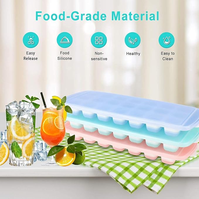 Silicone Ice Cube Tray with Lid - Mini Silicone Ice Tray with Lid,Small Ice Cube Tray,Tiny Ice Cube Trays for Iced Coffee,Baby Food,BPA Free,Easy Release