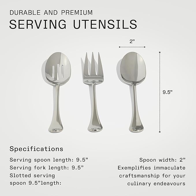 Made In Cookware - Stainless Steel - Serving Utensil Set - Fork, Spoon, Slotted Spoon - Dishwasher Safe