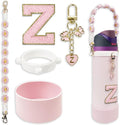 SITKOL Silicone Boot Cute Monogram Set Compatible with Owala Water Bottle 24 oz, 32 oz, 40 oz - Perfect Letter Owala Accessories for Owala Tumbler, Owala Free Sip, Pink Owala, Black Owala