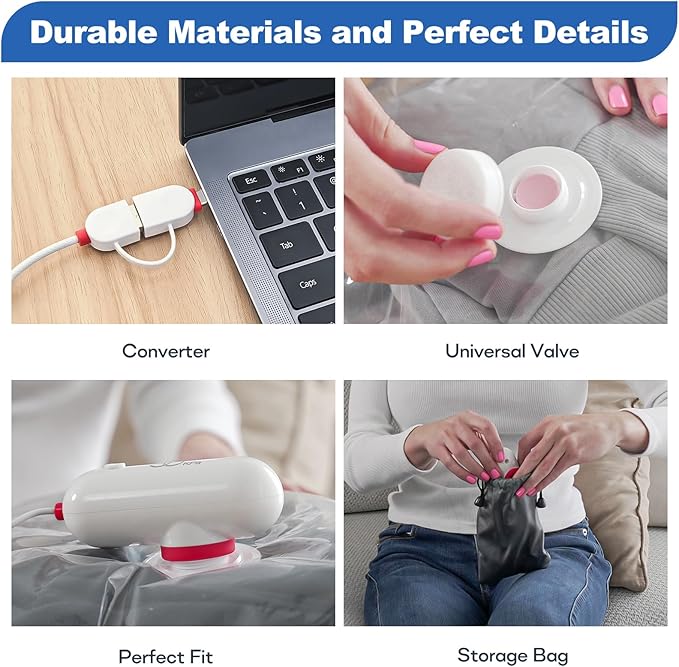 VMstr 18 Pack Vacuum Storage Bags with USB Pump, Vacuum Seal Bags for Clothing Travel, Carry-on Size Space Saver for Clothes and Clothing