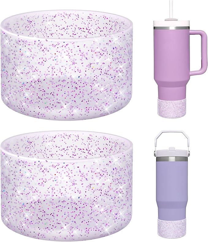WUQID 2 Pack Bling Silicone Boot Compatible with Stanley Quencher Adventure 40oz & Stanley IceFlow 20oz 30oz, Reduces Dents Protective Silicone Water Bottle Bottom Cover Sleeve