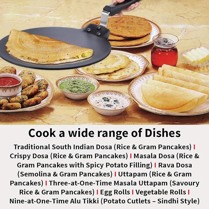 Hawkins Futura Nonstick Dosa Tava, Diameter 33 cm (13 inch), Thickness 4.88 mm (Black) NDT33
