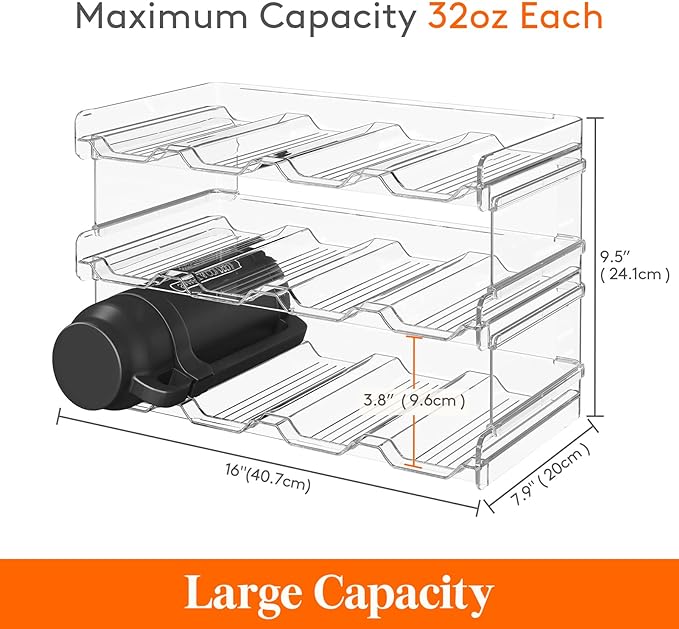 Lifewit Stackable Water Bottle Organizer for Cabinet, Plastic Bottle Holder Fits Bottles & Tumblers up to 3.8" Diameter, Pantry, Countertop & Fridge, 3 Tier Holds 12 Bottles, 2 Pack