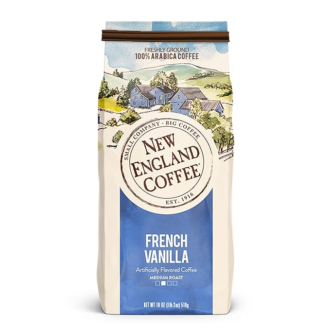 New England Coffee French Vanilla Medium Roast Ground Coffee, 18oz Bag (Pack of 1)