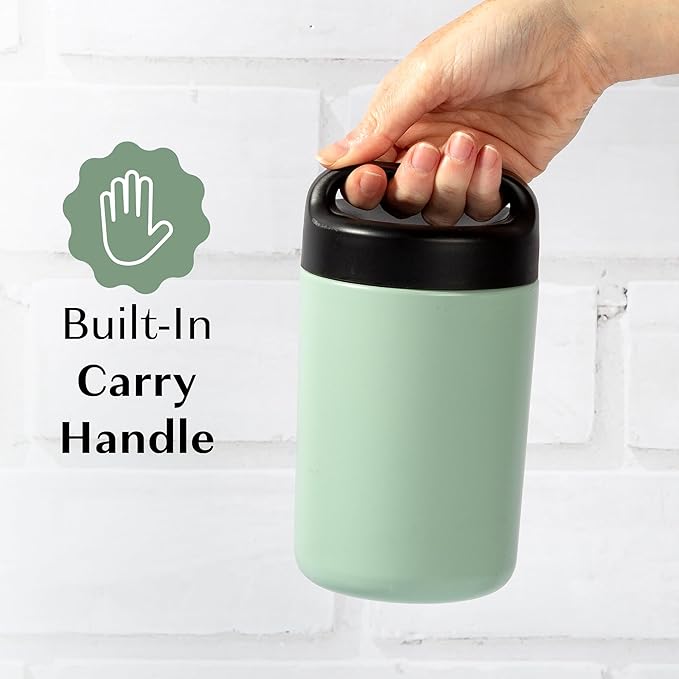 Goodful Stainless Steel Food Jar, Double Wall Vacuum Sealed Insulated Food Storage Container with Carry Handle Lid, 16-Ounce, Sage