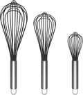 TEEVEA Silicone Whisk Set of 3 Non Scratch Non Stick Silicone Coated Stainless Steel Wire Whisks Heat Resistant 480°F Kitchen Wisk for Cooking Blending Whisking Tool Black