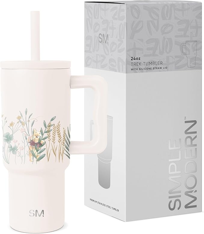 Simple Modern Disney Kids 24 oz Tumbler with Handle and Silicone Straw Lid Spill Proof Leak Resistant Stainless Steel Bottle Trek Collection Winnie The Pooh in the Wilderness (Pack of 12)