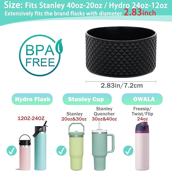 WK IEASON Protective Silicone Base Boot for Hydro Flask Mouth, Anti-Slip Silicone Sleeve Cover Bumper for Hydro Water Bottle Accessories -2.83inch Bottom Diameter