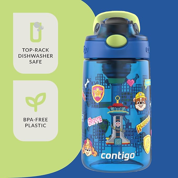 Contigo Aubrey Paw Patrol Leak-Proof Spill-Proof, 2-Pack Water Bottle with Autospout, 14oz, Power Pups and Dino Treks, Green and Blue