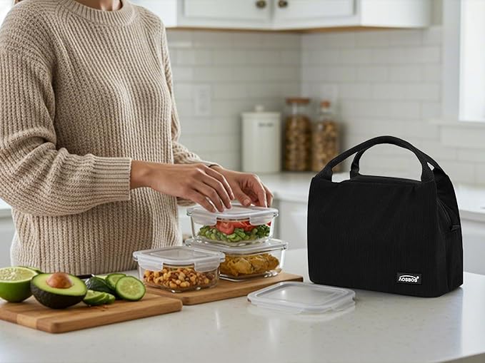 Aosbos Corduroy Lunch Bag Women Insulated Lunch Box for Women Lunch Tote for Adult Lunch Cooler Bag Lunchbox for Work Office Picnic