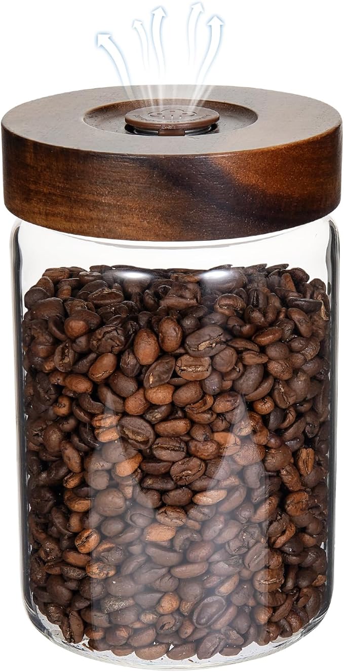 Glass Food Storage Jar with Lids Spoon Glass Coffee Canister Borosilicate Glass Food Containers for Ground Coffee Beans Nut Pasta Sugar Candy Spice Rice Tea (900ml(30oz)-1 pack)