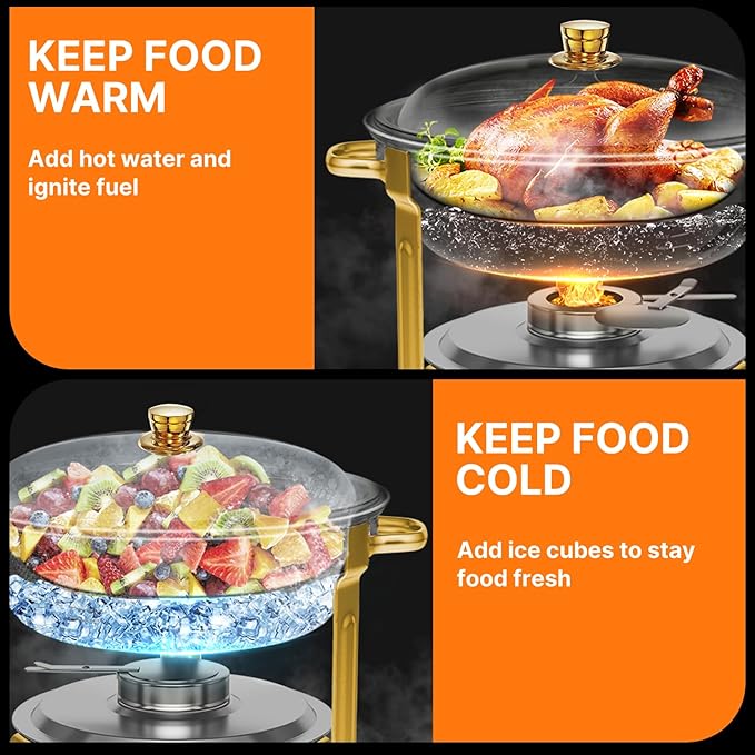 Chafing Dishes for Buffet 4 Pack, 6QT Round Chafing Dish Buffet Set Stainless Steel Buffet Food Warmers Sets for Catering Events Parties Dinners with Complete Set,Gold and Silver