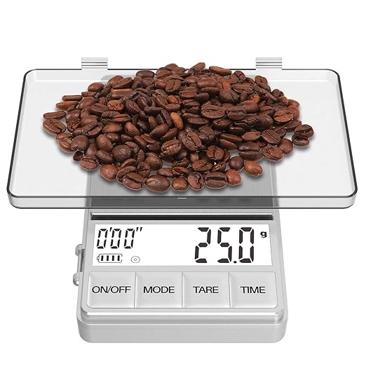 WEIGHTMAN Small Coffee Scale with Timer, Espresso Scale with Timer 1000 x 0.1g, Mini Food Scale Large Backlit LCD Display Stainless Steel, Digital Pocket Scale Grams and Ounces…