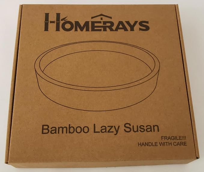 Lazy Susan Organizer Homerays 12 Inch Non-Skid Bamboo Lazy Susan for Kitchen Rotating Spice Rack with Handles, Wood Turntable for Kitchen Cabinet,Countertop (Bamboo, Medium)