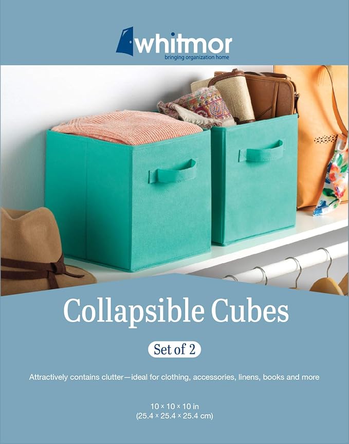 Whitmor Turquoise Set of 2-10 x 10 x 10 inches Collapsible Cubes, 2 Pack