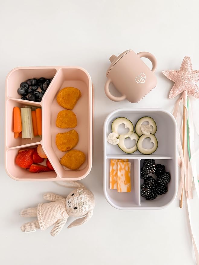 Ullabelle Leak Proof Bento Box Food-Grade Silicone Bento, BPA, Phthalate, Lead, & PVC Free - Bento Lunch Box for Daycare, Kids, & Adults - Leak Resistant Sets With Lids Snack Box Container (Peach 4)