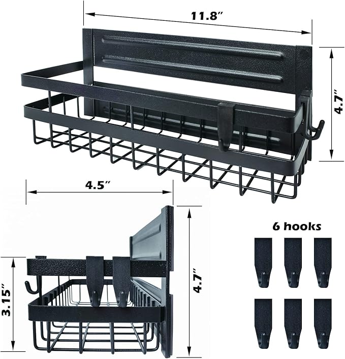 Sleclean Magnetic Spice Rack Organizer for Refrigerator, Pack of 2, Fridge Organizer Shelf, Refrigerator Organizers and Storage, Multi Use Kitchen Magnetic Shelf,11.8"x4.5"x4.3",Black