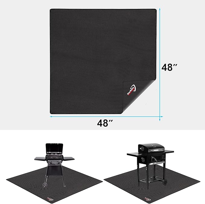 DocSafe Large Under Grill Mat 48" Square Fire Pit Mat,4 Layers Fireproof Grill Pads Protect for Deck,Patio,Outdoor Charcoal,Smokers,Wood Floor,Indoor Fireplace,Reusable Oil-Proof＆Waterproof,Black