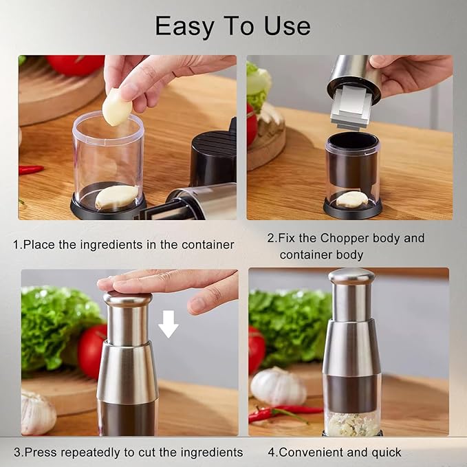 Manual Pressed Chopper,Multifunctional Manual Garlic Press,Stainless Steel Hand Food Chopper for Mincing Garlic Press Stainless Steel,Mini Dicer Food Choppers(1 PCS)