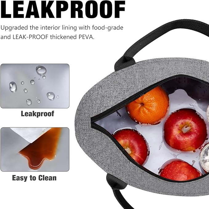 Aosbos Lunch Tote Bag, Insulated Lunch Box for Women, Leakproof Lunch Cooler Purse for Work, Grey