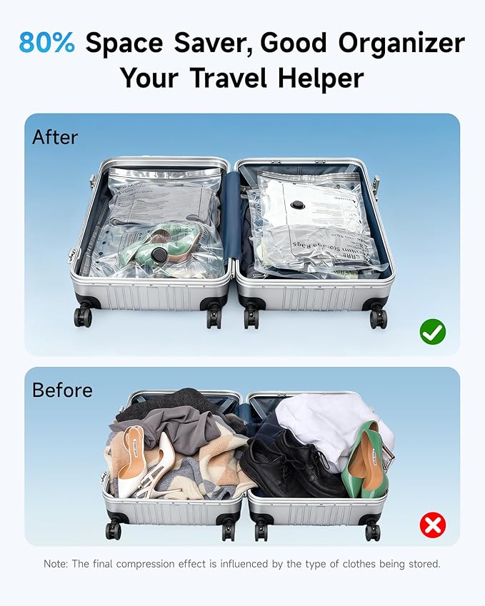 16 Pack Travel Vacuum Seal Bags with Rechargeable Electric Pump, 4 Sizes Space Saver Vacuum Storage Bags for Luggage, Suitcase & Home Organization, Reuseable Vacuum Seal Bags for Clothing