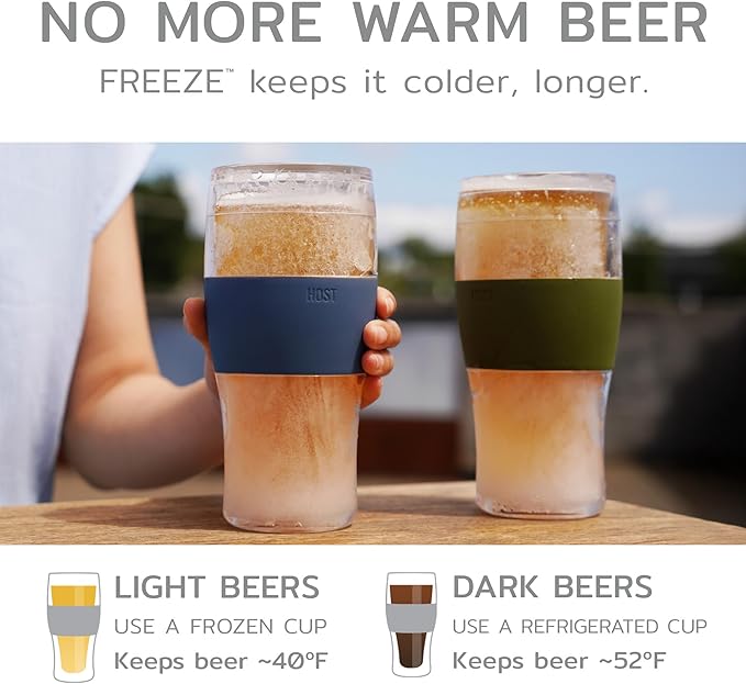 HOST FREEZE Beer Glasses, Frozen Brew Mugs, Freezable Pint Glass Set, Insulated Beer Glass to Keep Your Drinks Cold, Double Walled Insulated Glasses, Gift for Dad, 16oz, Set of 2, Crimson Red