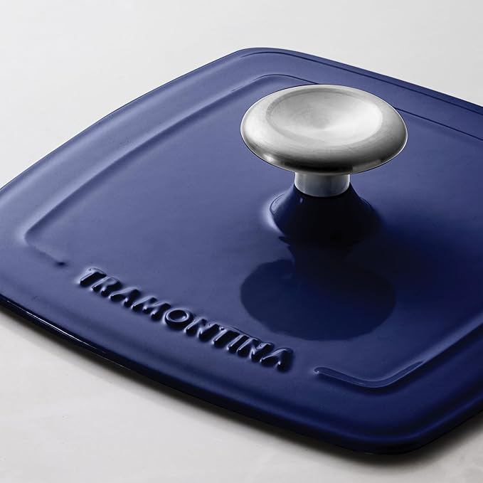 Tramontina Bestow Enameled Cast Iron Grill Pan with Press, 11-inch, Blue