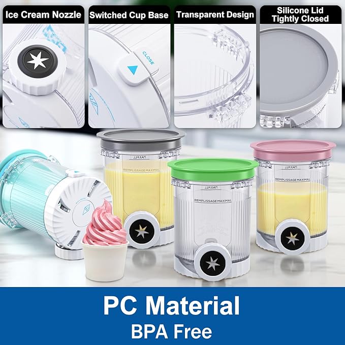 Creami Pints and Lids for Ninja Swirl, 4 pack Creamy Icecream Containers Cups Jars Tubs Canisters Smoothie Pot Compatible with NC700 Series Creamer Ice Cream Cones Machine Soft Serve Maker Accessories