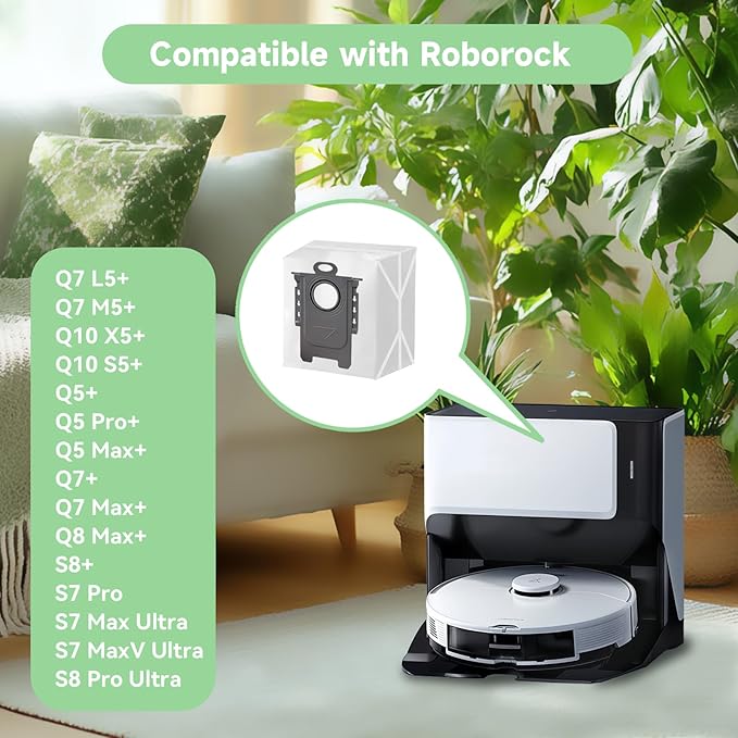 6 Pack Q5 vacuum bags for Roborock Q5 Max+, Q7 M5+, Q10 S5+, Q10 X5+, Q8 MAX+, Q7 MAX+, S7 Max Ultra, S8+ Robot Vacuum, Disposable Dirt Disposal Bags