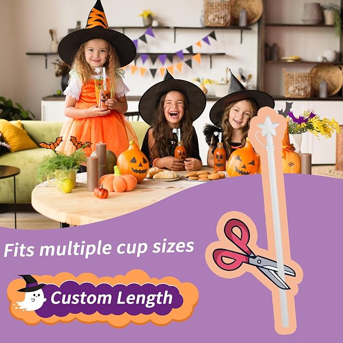 Halloween Party Favors 2025, Doboli Replacement 12 Inch Long Silicone Straw With Cover, Compatible with Stanley Owala 40 oz 30 oz Cup Tumbler, Funny 6 Pack Reusable Straw with Cleaning Brush