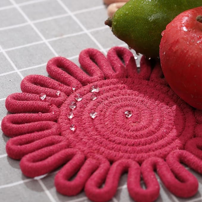 Trivets for Hot Pots and Pans, Trivets for Hot Dishes,Potholders for Kitchen,Hot Pads Hot Mats,Table Decorations,Set of 3, 100% Cotton,7.5"(Pink)