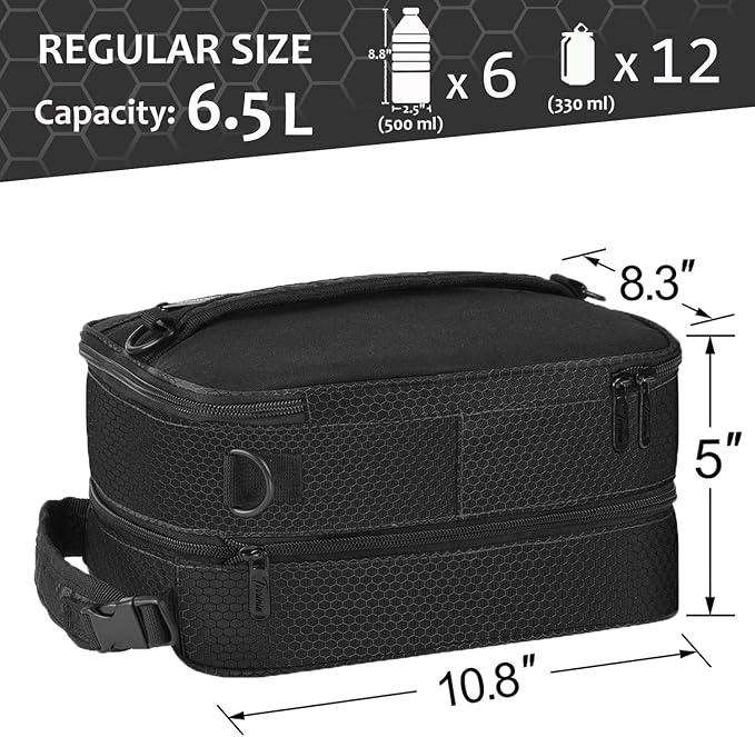 Tirrinia Expandable Insulated Lunch Bag for Men Women – Leakproof Reusable Cooler LunchBox for Kids & Adults with Shoulder Strap, Perfect for Work, School, Office, Travel,Black