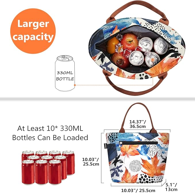 Gloppie Insulated Lunch Tote for Women | 9L Leakproof Cooler Bag with Maple Leaf Design | Thermal Work Lunch Bag for Office, Picnic & Gym