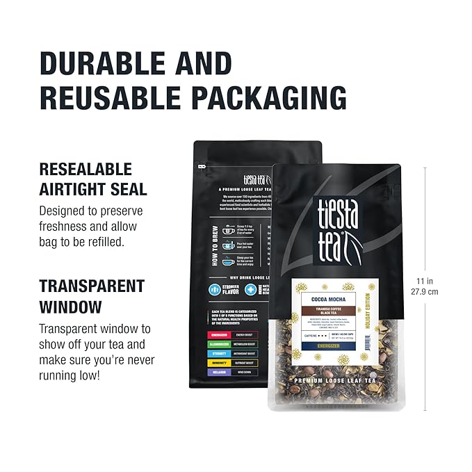 Tiesta Tea - Cocoa Mocha, Loose Leaf, Tiramisu Coffee Black Tea, Premium Blend, High Caffeinated Holiday, Make Hot or Iced Brews Up to 200 Cups, 16 Ounce Resealable Bulk Pouch