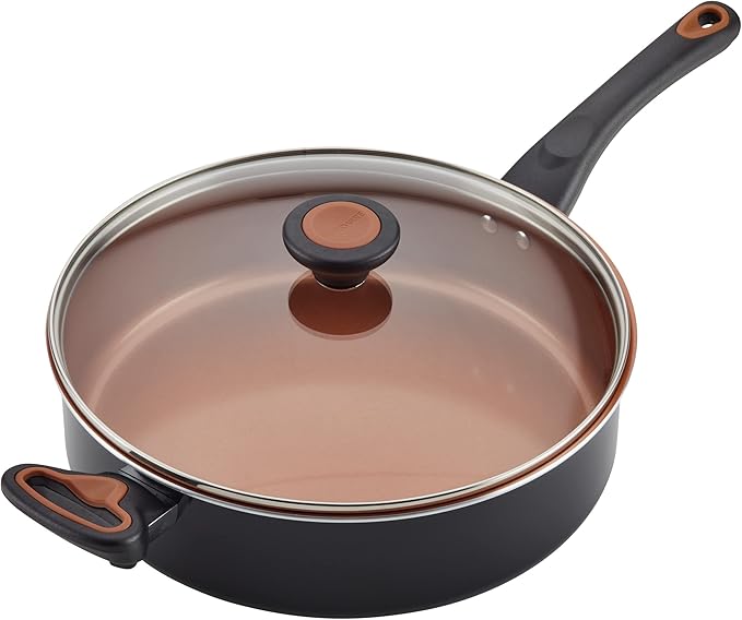 Farberware Glide Ceramic Nonstick Saute Pan / Frying Pan / Fry Pan with Lid and Helper Handle - 4 Quart, Black