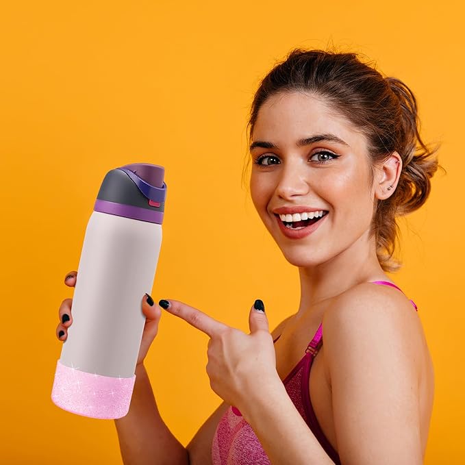 2PCS Glitter Silicone Boot for Owala Water Bottle, Anti-Slip Protective Sleeve for Owala Twist,FreeSip and Flip Stainless Steel Water Bottle, BPA-Free, Dishwasher Safe, Accessories