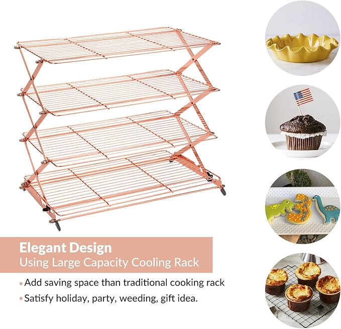 Geesta 2/3/4-Tier Collapsible Cooling Rack with Adjustable 3 Setting Design Stackable Cooling Roasting Cooking for Cookies Baking - Copper Cooking Utensils