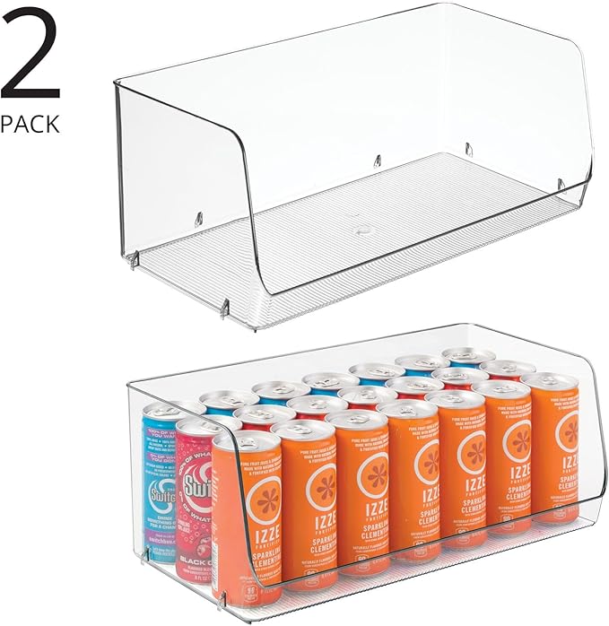 mDesign Modern Stackable Plastic Open Front Dip Extra Large Storage Organizer Bin Basket for Kitchen Organization, Shelf, Cubby, Cabinet, and Pantry Organizing Decor, Ligne Collection - 2 Pack - Clear