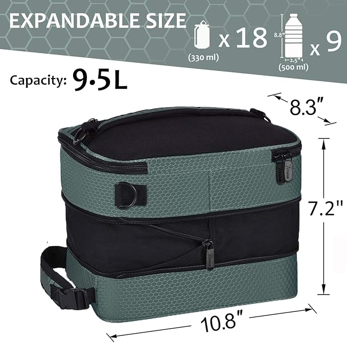 Tirrinia Expandable Insulated Lunch Bag for Men Women – Leakproof Reusable Cooler LunchBox for Kids & Adults with Shoulder Strap, Perfect for Work, School, Office, Travel,Grey