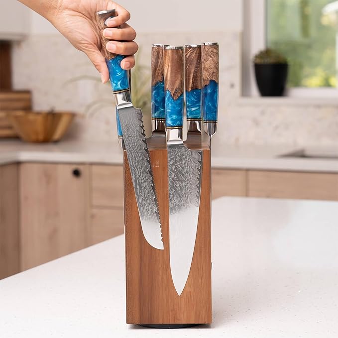 SENKEN Rotating Magnetic Knife Block without Knives, Natural Acacia Hardwood - 360 Degrees Rotation - Ultra Strong Neodymium Magnets, Universal Knife Holder & Storage (Rotating Magnetic Block)