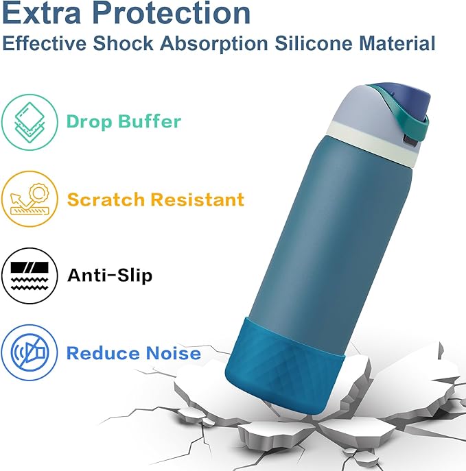 2PCS Silicone Water Bottle Boot for Owala 32oz, Protective Bottom Bumper Anti-Slip Sleeve for FreeSip, Twist, and Flip Stainless Steel Bottles, Dishwasher Safe and BPA Free