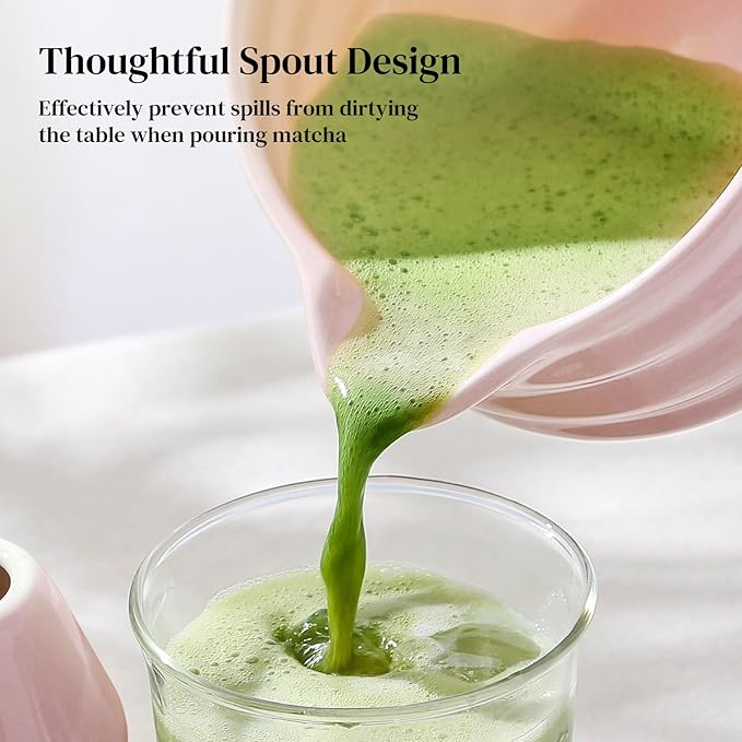DOWAN Matcha Whisk Set, 7 Pcs Matcha Set Includes Bowl with Spout, Whisk and Holder, Bamboo Scoop and Holder, Sifter and Tea Towel - 7 Pcs Matcha Kit Gift for Lovers Beginners, Christmas (Pink)